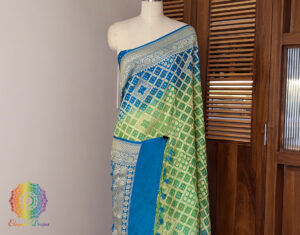 Blue Green Shaded Banarasi Bandhani Khaddi Georgette Saree