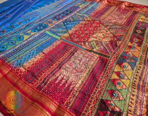 Blue Red Lambani Handwork Pure Ilkal Silk Saree