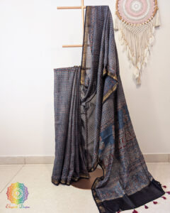 Blue Chanderi Ajrakh Saree