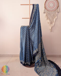 Ink Blue Modal Silk Ajrakh Saree