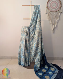 Blue Modal Silk Ajrakh Saree