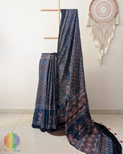 Blue Modal Silk Ajrakh Saree