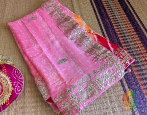 Blush Pink Chinon Bandhej Leharia Gota Patti Saree
