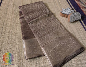 Brown Pure Banarasi Crushed Tissue Silk Saree