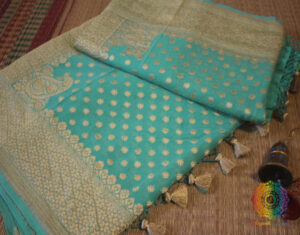 Sea Green Banarasi Pure Khaddi Georgete Konia Saree