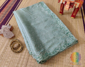 Aqua Pure Organza Silk Handwork Saree