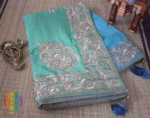 Green Blue Shaded Pure Chinon Crepe Gota Patti Work Saree
