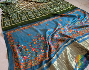 Green Olive Shaded Gharchola Gaji Silk Bandhani Saree