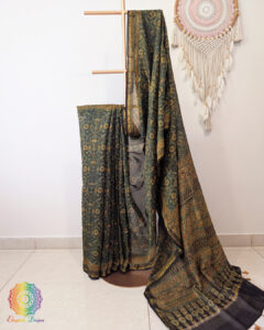 Green Mustard Chanderi Ajrakh Saree