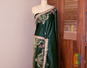 Bottle Green Gaji Silk Gota Patti Handwork Saree