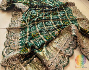Green Gaji Silk Bandhani Gota Patti Saclloped Dupatta
