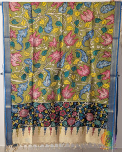 Green Pen Kalamkari Bangalore Silk Dupatta