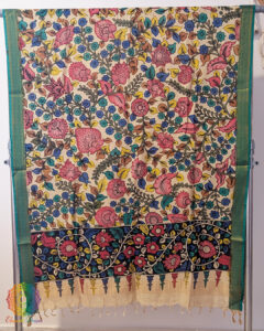 Beige Green Pen Kalamkari Bangalore Silk Dupatta
