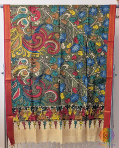 Multi Peacock Kalamkari Bangalore Silk Dupatta