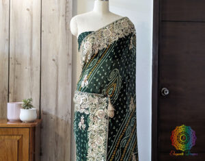 Green Gota Patti Handwork Pure Chinon Bandhej Saree