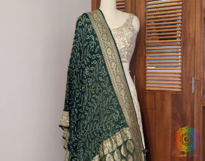 Green Banarasi Georgette Rai Bandhej Dupatta