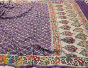 Lavender Pure Banarasi Georgette Meenakari Bandhani Saree