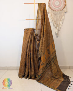 Mustard Chanderi Ajrakh Saree