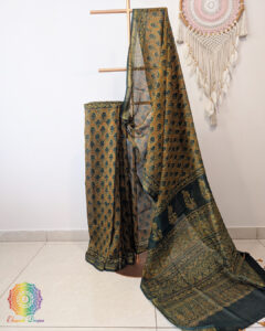 Mustard Yellow Chanderi Ajrakh Saree