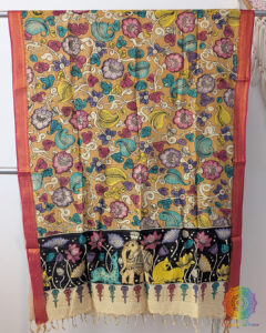 Mustard Pen Kalamkari Bangalore Silk Dupatta
