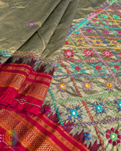 Moss Green Lambani Handwork Pure Ilkal Silk Saree