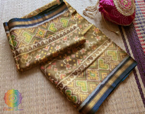 Olive Green Pure Mulberry Silk Rajkot Patola Saree