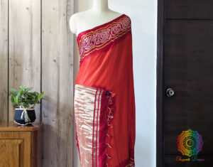 Orange Red Pure Gajji Silk Bandhani Saree