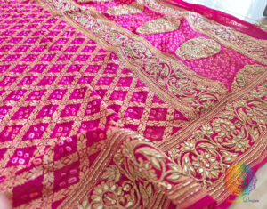 Bridal Pink Bandhani Gota Patti Handwork Dupatta