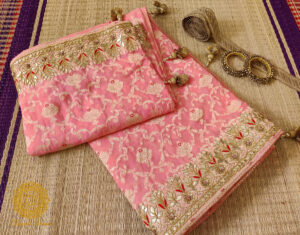 Pale Peach Banarasi Pure Georgette Gota Embroidered Saree