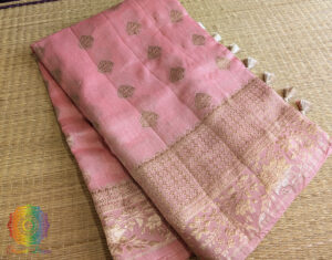 Peach Banarasi Handloom Pure Linen Saree