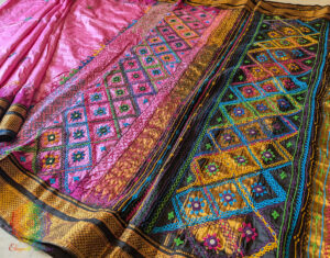 Pink Black Pure Ilkal Silk Lambani Handwork Saree