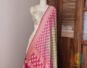 Pink Olive Banarasi Bandhani Georgette Dupatta