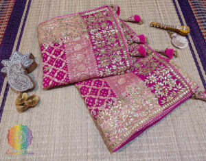 Pink Orange Banarasi Georgette Bandhani Gota Patti Saree