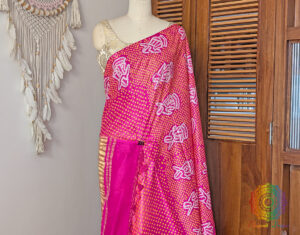 Pink Peach Pure Gajji Silk Rai Bandhej Saree
