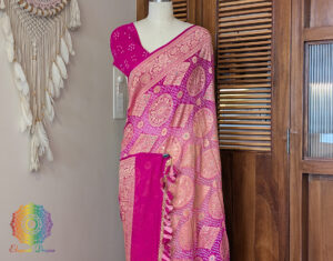 Pink Shaded Pure Banarasi Georgette Meenakari Bandhani Saree