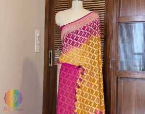 Pink Yellow Banarasi Bandhani Khaddi Georgette Saree