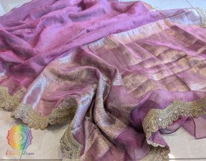 Pink Pure Banarasi Crushed Tissue Silk Saree