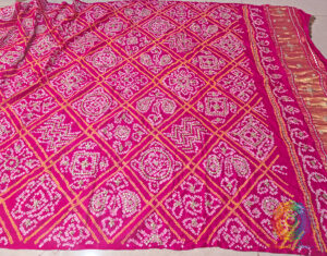 Pink Gaji Silk Bandhani Gota Handwork Dupatta