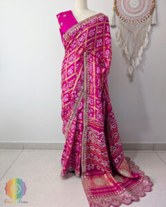 Pink Bandhej Gharchola Gota Patti Saree