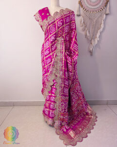 Pink Gaji Gharchola Gota Patti Saree