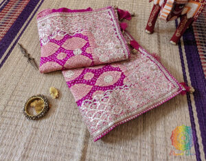 Pink Shaded Banarasi Georgette Bandhani Gota Work Saree