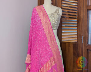 Pink Banarasi Georgette Rai Bandhej Dupatta