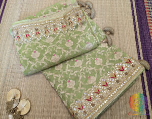 Pista Green Banarasi Pure Georgette Gota Patti Saree