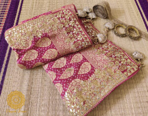 Plum Pure Banarasi Georgette Bandhani Gota Saree