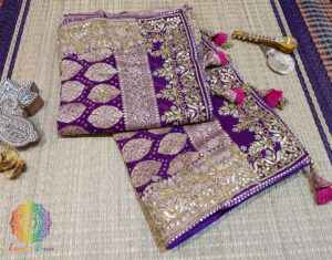 Purple Pink Banarasi Georgette Bandhani Gota Patti Saree