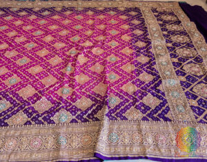 Purple Pink Bandhani Georgette Zardozi Embroidered Dupatta