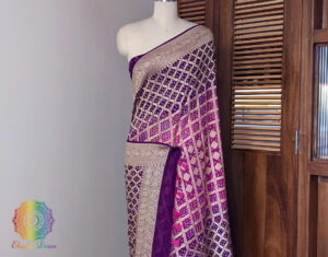 Purple Pink Banarasi Bandhani Khaddi Georgette Saree