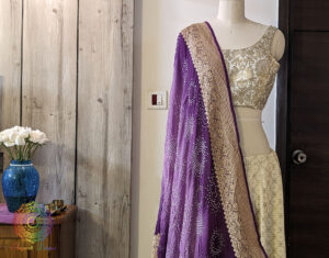 Purple Pure Banarasi Georgette Rai Bandhej Dupatta