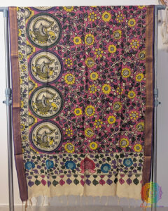 Purple Pen Kalamkari Bangalore Silk Dupatta