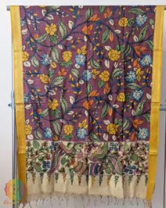 Purple Kalamkari Bangalore Silk Dupatta